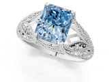 White gold Fancy Blue Radiant Cut Cut Milgrain Pave Diamond Engagement Ring with Four-Prong Setting_28