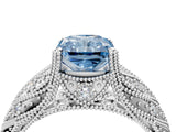 White gold Fancy Blue Radiant Cut Cut Milgrain Pave Diamond Engagement Ring with Four-Prong Setting_31