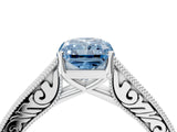 White gold Fancy Blue Radiant Cut Cut Pave Band Milgrain Solitaire Ring_10