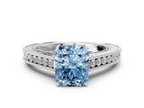 White gold Fancy Blue Radiant Cut Cut Pave Band Milgrain Solitaire Ring_19
