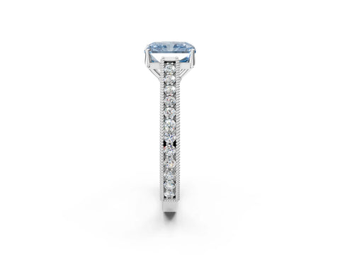 White gold Fancy Blue Radiant Cut Cut Pave Band Milgrain Solitaire Ring_2