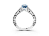 White gold Fancy Blue Radiant Cut Cut Pave Band Milgrain Solitaire Ring_3