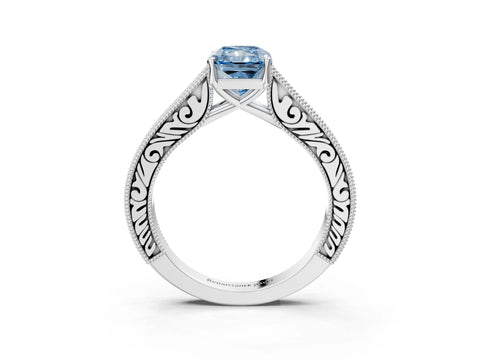 White gold Fancy Blue Radiant Cut Cut Pave Band Milgrain Solitaire Ring_3