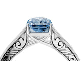 White gold Fancy Blue Radiant Cut Cut Pave Band Milgrain Solitaire Ring_4