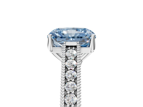 White gold Fancy Blue Radiant Cut Cut Pave Band Milgrain Solitaire Ring_5