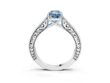 White gold Fancy Blue Radiant Cut Cut Pave Band Milgrain Solitaire Ring_9