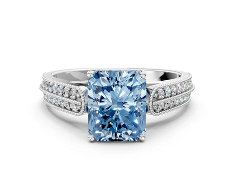 White gold Fancy Blue Radiant Cut Cut Pave Split Shank Engagement Ring with Four-Prong Setting_12