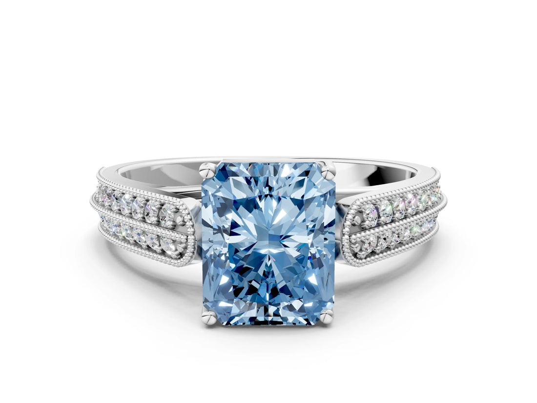 White gold Fancy Blue Radiant Cut Cut Pave Split Shank Engagement Ring with Four-Prong Setting_12