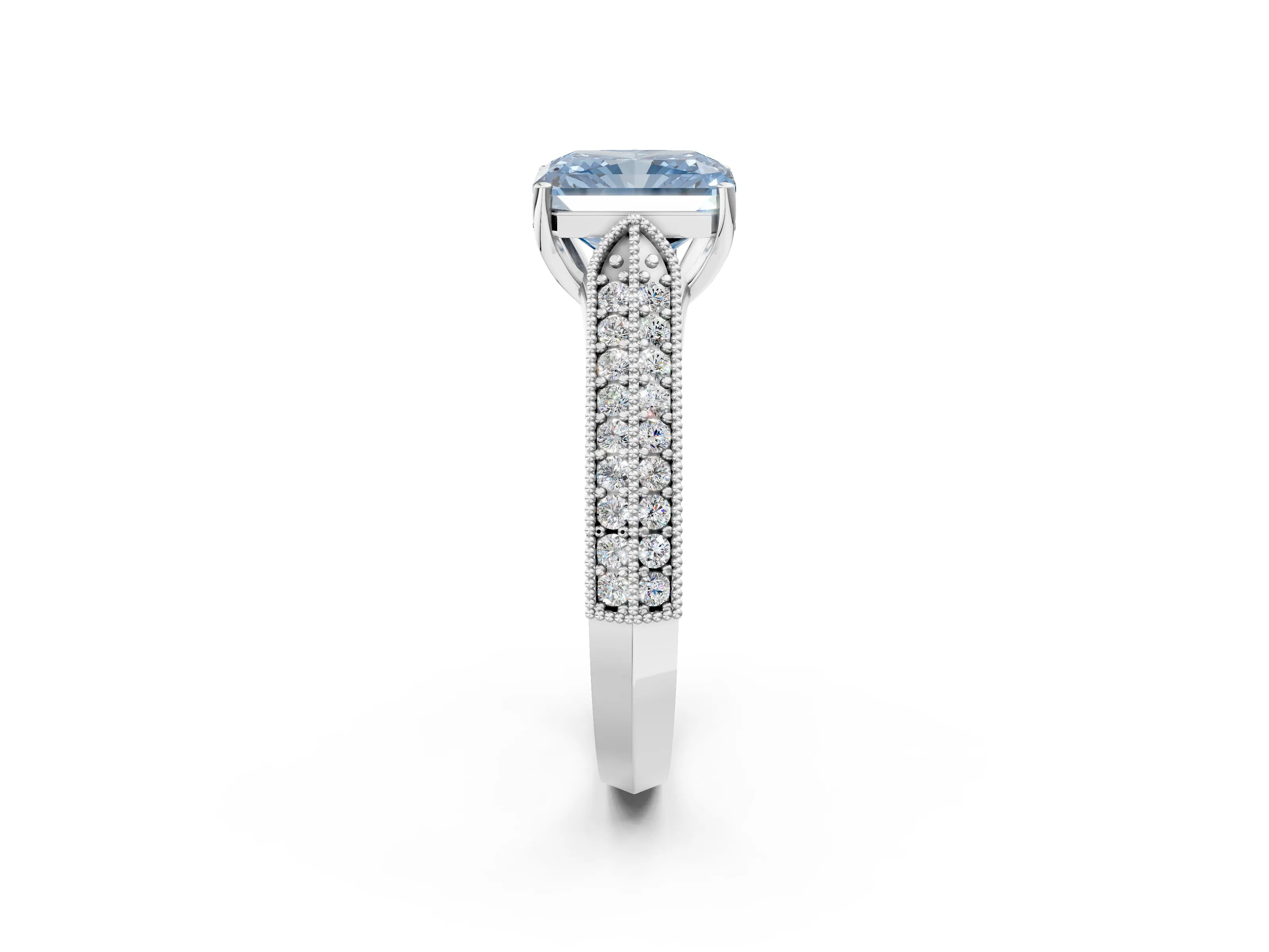 White gold Fancy Blue Radiant Cut Cut Pave Split Shank Engagement Ring with Four-Prong Setting_14