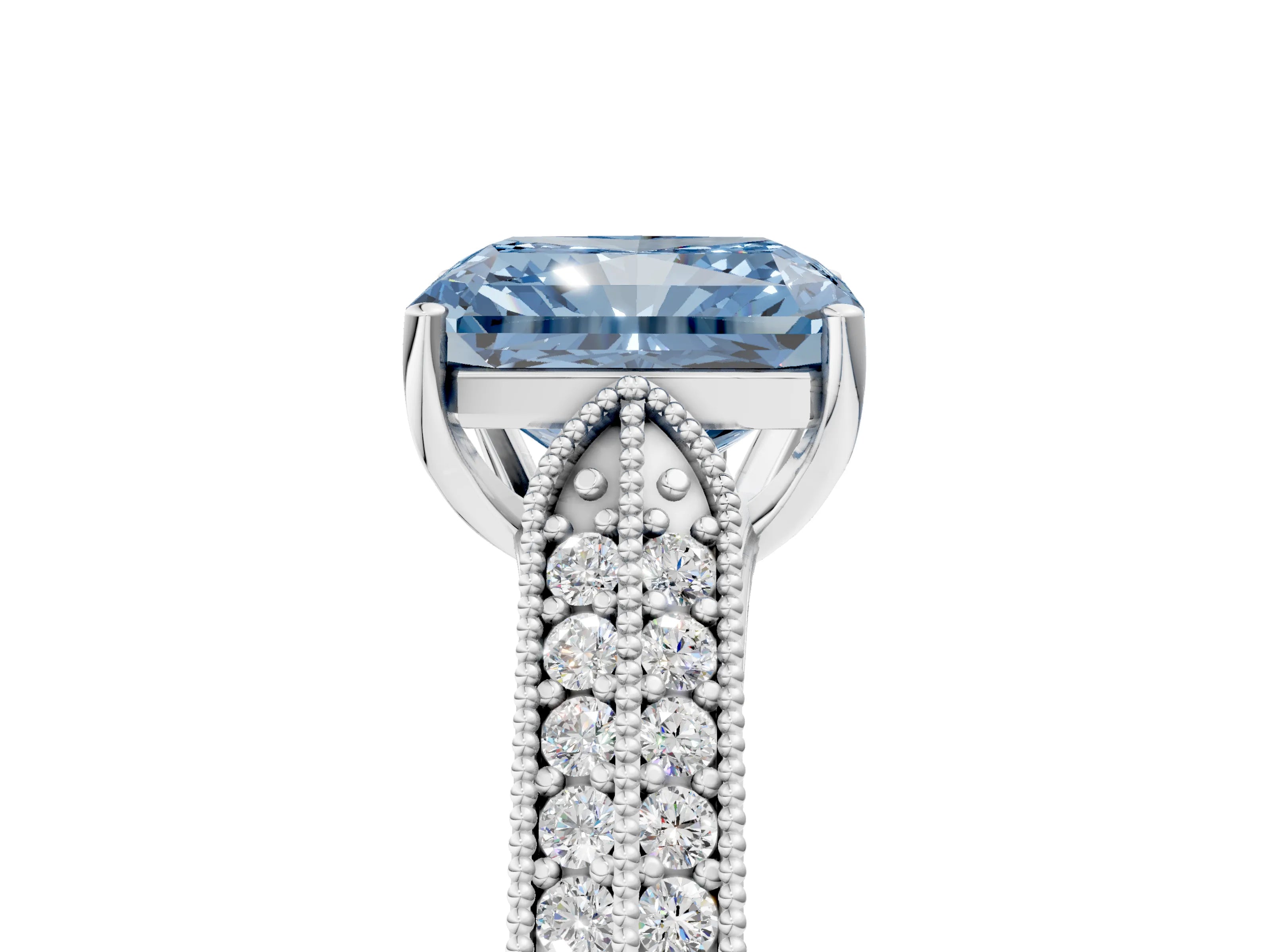 White gold Fancy Blue Radiant Cut Cut Pave Split Shank Engagement Ring with Four-Prong Setting_17