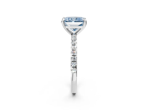 White gold Fancy Blue Radiant Cut Diamond Brilliant Solitaire Ring with Pavé Band and Four-Prong Setting_2