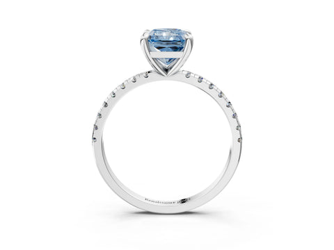 White gold Fancy Blue Radiant Cut Diamond Brilliant Solitaire Ring with Pavé Band and Four-Prong Setting_3