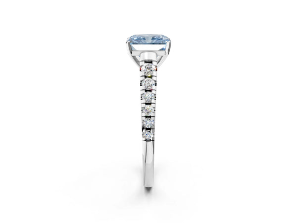 Platinum Radiant Cut Graduated Cathedral Engagement Ring Setting for Fancy Blue Center
