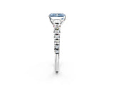 White gold Fancy Blue Radiant Cut Diamond Cathedral Solitaire Ring with Round  Pavé Band_155
