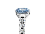 White gold Fancy Blue Radiant Cut Diamond Cathedral Solitaire Ring with Round  Pavé Band_158