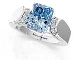 White gold Fancy Blue Radiant Cut Diamond Channel Set Solitaire Ring with Four-Prong Setting_93