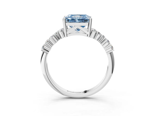 Platinum Fancy Blue Radiant Cut Diamond Cluster Pavé Band with Four-Prong Setting