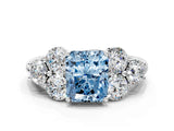 White gold Fancy Blue Radiant  Cut Diamond Cluster Ring with Round Accent Stones and Prong Setting on a Classic Band_67