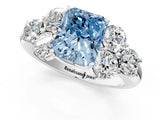 White gold Fancy Blue Radiant  Cut Diamond Cluster Ring with Round Accent Stones and Prong Setting on a Classic Band_68