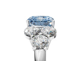 White gold Fancy Blue Radiant  Cut Diamond Cluster Ring with Round Accent Stones and Prong Setting on a Classic Band_72