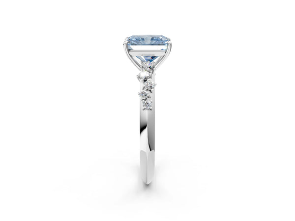 Platinum Radiant Cut Graduated Cluster Engagement Ring Setting for Fancy Blue Center