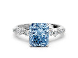 White gold Fancy Blue Radiant Cut Diamond Cluster Side Stone Solitaire Ring with Prong Setting_78