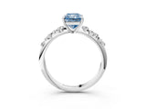 White gold Fancy Blue Radiant Cut Diamond Cluster Side Stone Solitaire Ring with Prong Setting_79