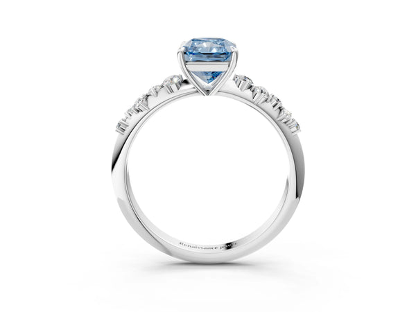 Sterling Silver Radiant Cut Graduated Cluster Engagement Ring Setting for Fancy Blue Center