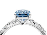 White gold Fancy Blue Radiant Cut Diamond Cluster Side Stone Solitaire Ring with Prong Setting_82