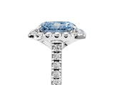 White gold Fancy Blue Radiant Cut Diamond Cushion Halo Ring with Pavé Band_17