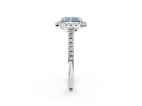 White gold Fancy Blue Radiant Cut Diamond Cushion Halo Ring with Pavé Band_2