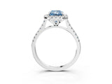 White gold Fancy Blue Radiant Cut Diamond Cushion Halo Ring with Pavé Band_3