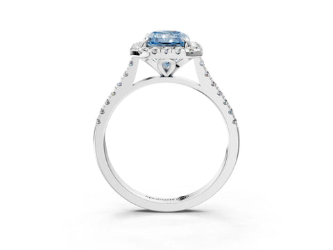 White gold Fancy Blue Radiant Cut Diamond Cushion Halo Ring with Pavé Band_3