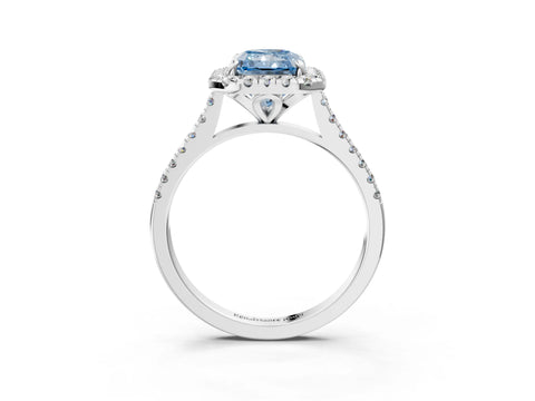 White gold Fancy Blue Radiant Cut Diamond Cushion Halo Ring with Pavé Band_3
