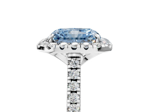 White gold Fancy Blue Radiant Cut Diamond Cushion Halo Ring with Pavé Band_5
