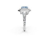 White gold Fancy Blue Radiant Cut Diamond Double Halo Ring with Pavé Band and Prong Setting_112