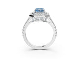 White gold Fancy Blue Radiant Cut Diamond Double Halo Ring with Pavé Band and Prong Setting_120