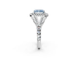 White gold Fancy Blue Radiant Cut Diamond Double Halo Ring with Split Shank and Prong Setting_29