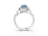 White gold Fancy Blue Radiant Cut Diamond Double Halo Ring with Split Shank and Prong Setting_30