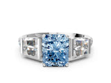White gold Fancy Blue Radiant Cut Diamond Engagement Ring with Baguette Side Stones and Channel Set Band_19