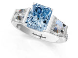 White gold Fancy Blue Radiant Cut Diamond Engagement Ring with Baguette Side Stones and Channel Set Band_21