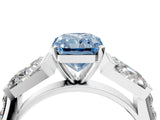 White gold Fancy Blue Radiant Cut Diamond Engagement Ring with Baguette Side Stones and Channel Set Band_24