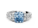 White gold Fancy Blue Radiant  Cut Diamond Engagement Ring with Bezel Set Round Side Stones and Prong Setting_49