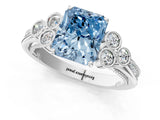 White gold Fancy Blue Radiant  Cut Diamond Engagement Ring with Bezel Set Round Side Stones and Prong Setting_50