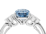 White gold Fancy Blue Radiant  Cut Diamond Engagement Ring with Bezel Set Round Side Stones and Prong Setting_53