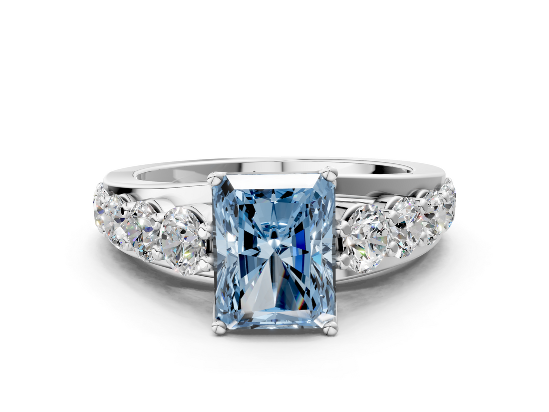 White gold Fancy Blue Radiant  Cut Diamond Engagement Ring with Pavé Band and Four-Prong Setting_3