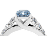 White gold Fancy Blue Radiant  Cut Diamond Engagement Ring with Pavé Band and Four-Prong Setting_7