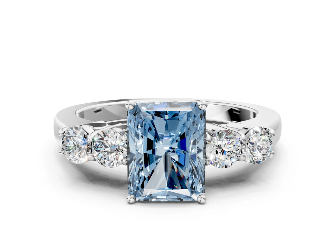 White gold Fancy Blue Radiant  Cut Diamond Five-Stone Prong Set White Gold Ring_32