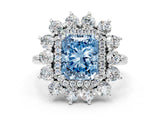 White gold Fancy Blue Radiant Cut Diamond Floral Double Halo Engagement Ring with Prong Setting_24