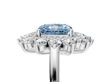 White gold Fancy Blue Radiant Cut Diamond Floral Double Halo Engagement Ring with Prong Setting_29